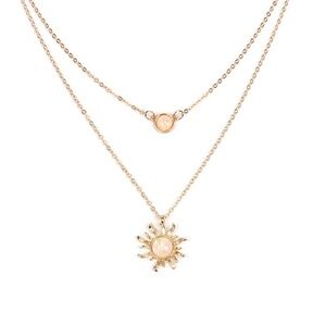 *ODALYS* Gold Opal Sun Pendant Fashion Necklace